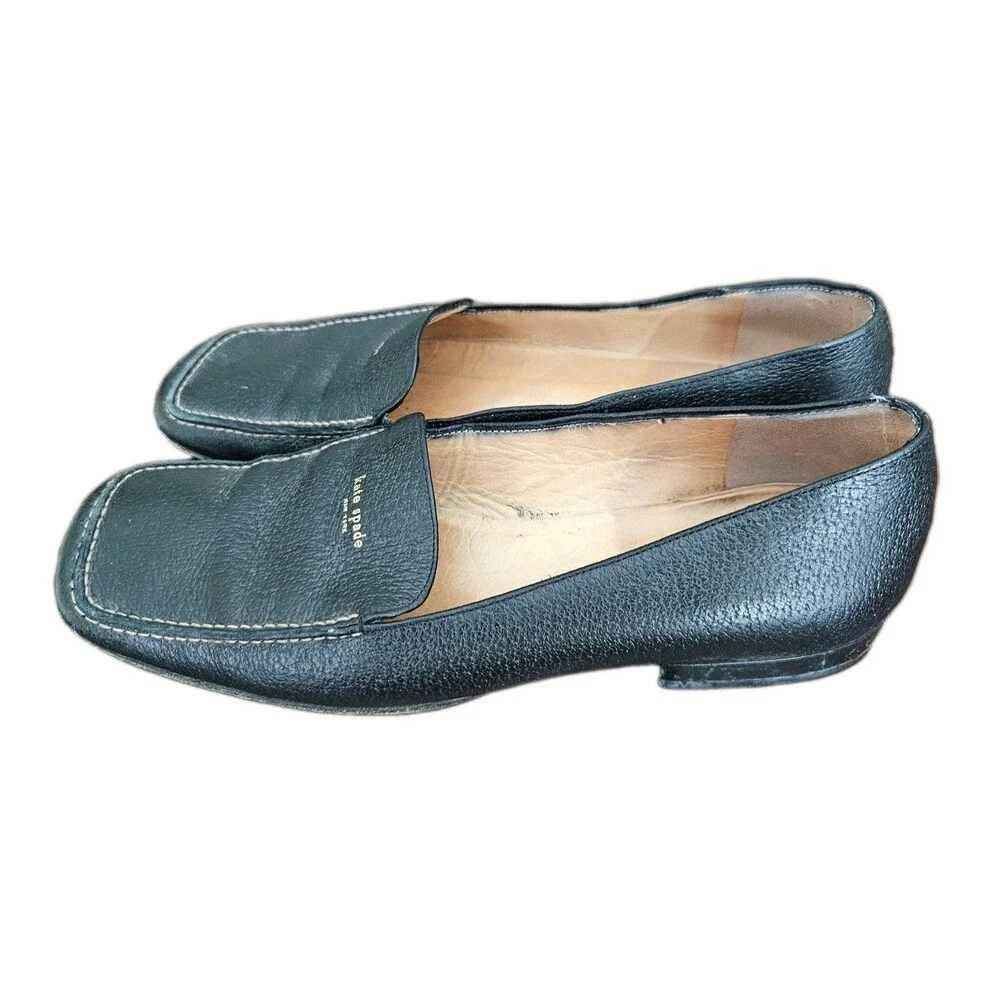 Kate Spade New York Women's Square Toe Black  Pebbled Leather Loafers, Size 5 B